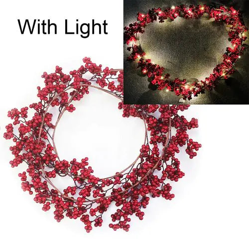 Berry Christmas Garland with Fairy String Lights – Festive Holiday Decor