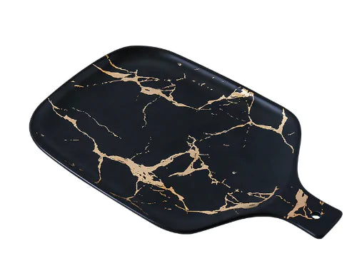 European Ceramic Party Tableware Set – Elegant Black & White Plates with Golden Accents