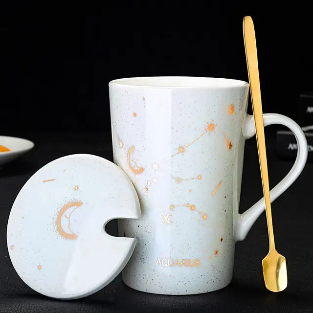 12 Constellations Ceramic Mug with Spoon – Zodiac-Inspired Cosmic Charm