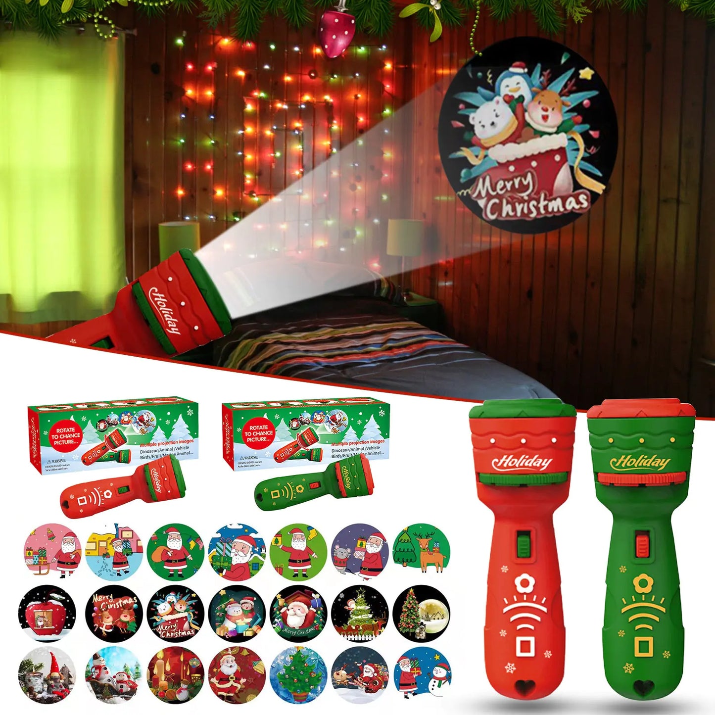 Christmas Flashlight Projection - Holiday Projector with 21 Fun Patterns