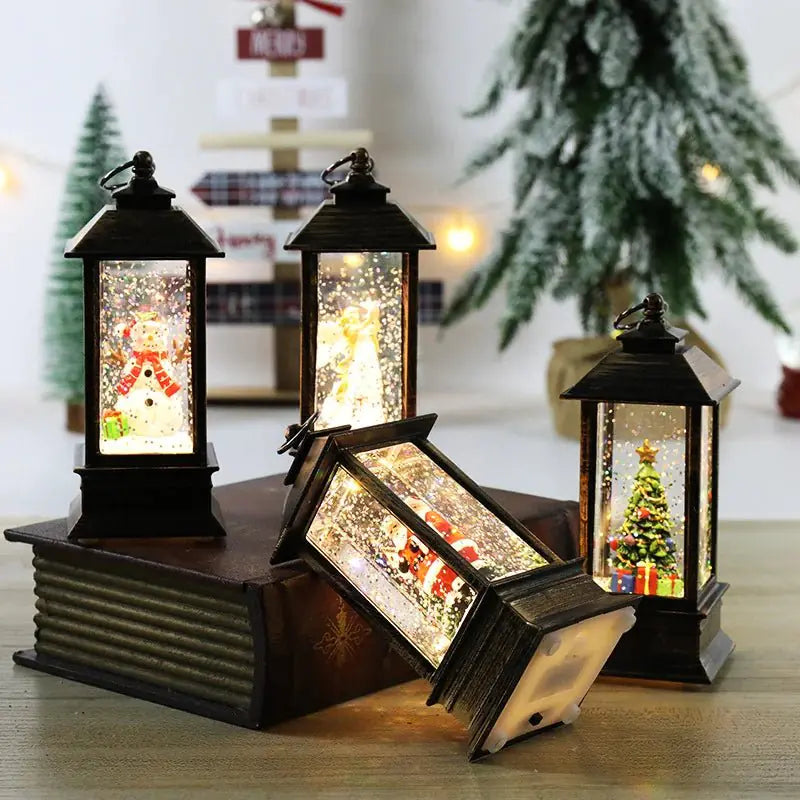 Holiday Lantern - Christmas Snow Globe Vintage Lantern with Music
