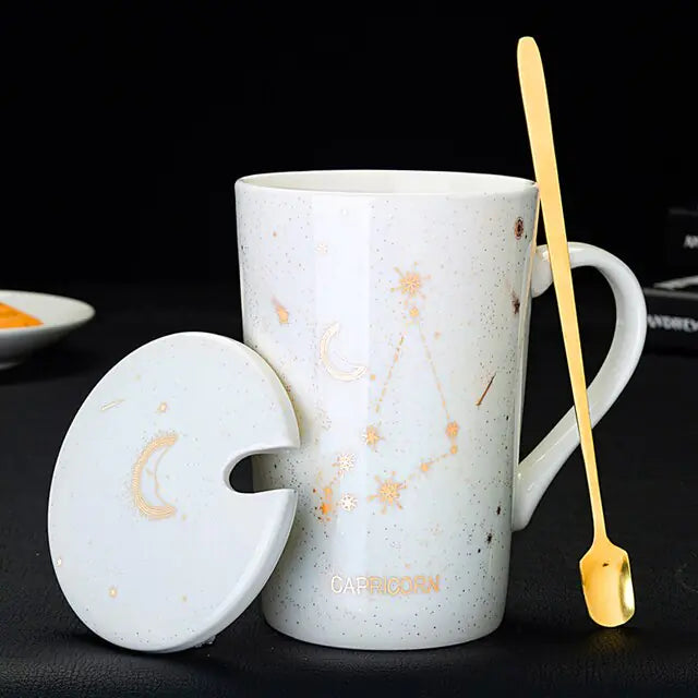 12 Constellations Ceramic Mug with Spoon – Zodiac-Inspired Cosmic Charm
