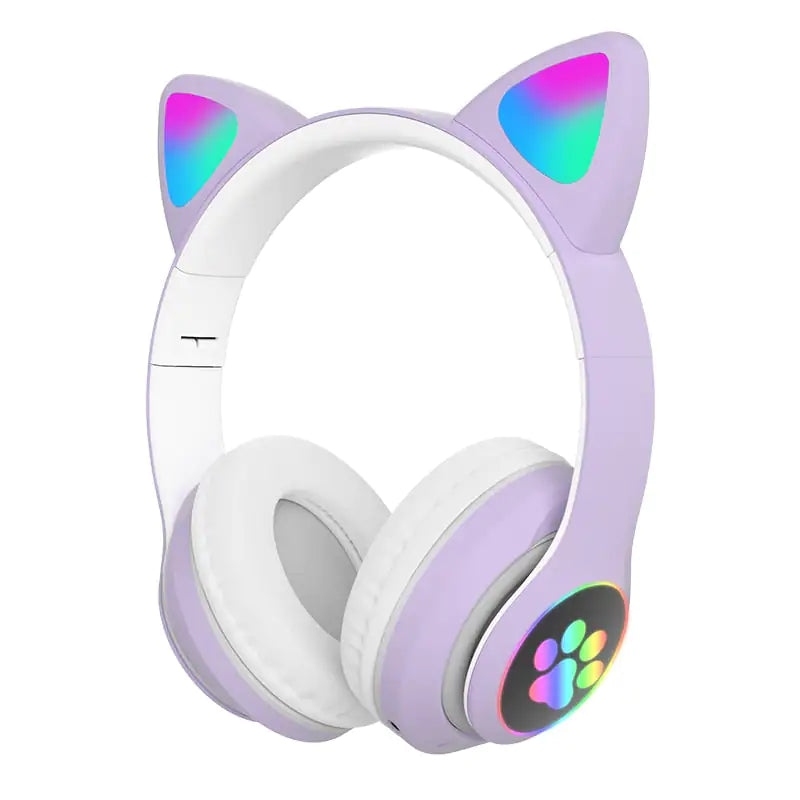 LED Cat Ear Headphones, purple with paw print