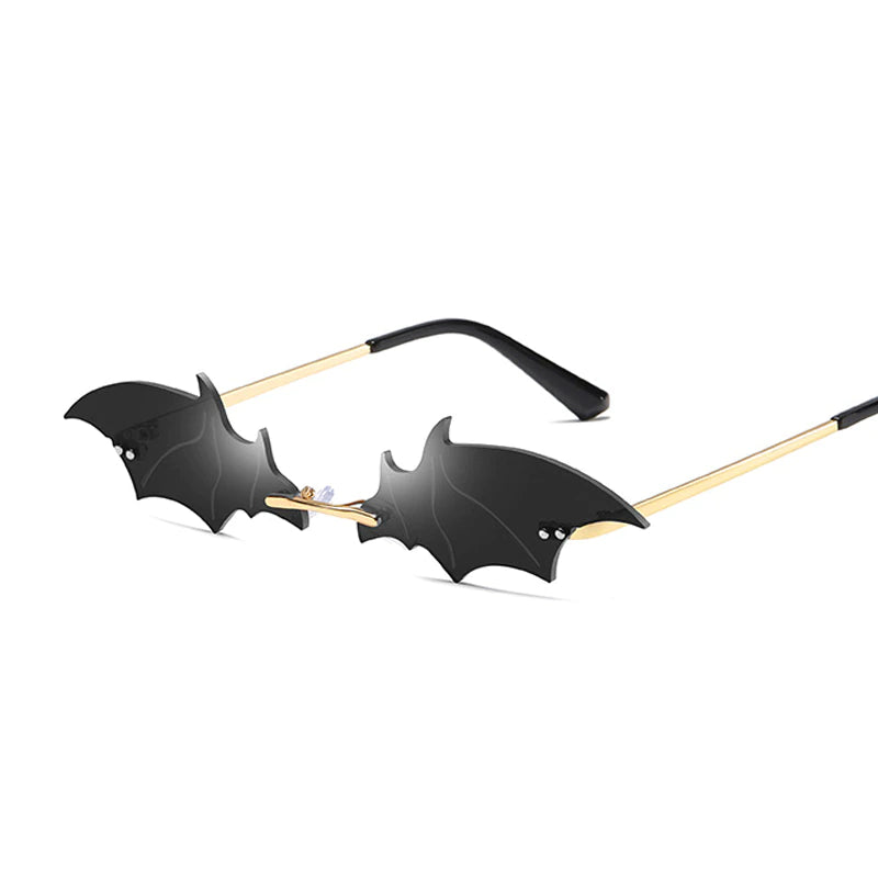 Halloween Bat Sunglasses, black lenses with gold frame