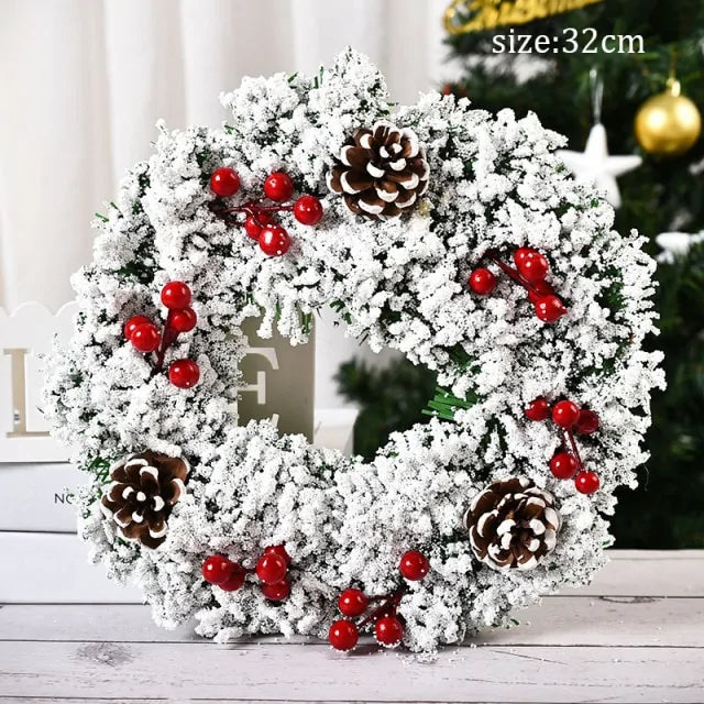 Festive Christmas Wreath Door Garlands with Glittering Ornaments and Pinecones