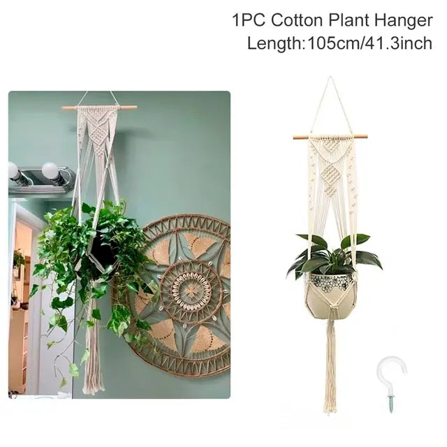 Planta colgante hecha a mano en macramé