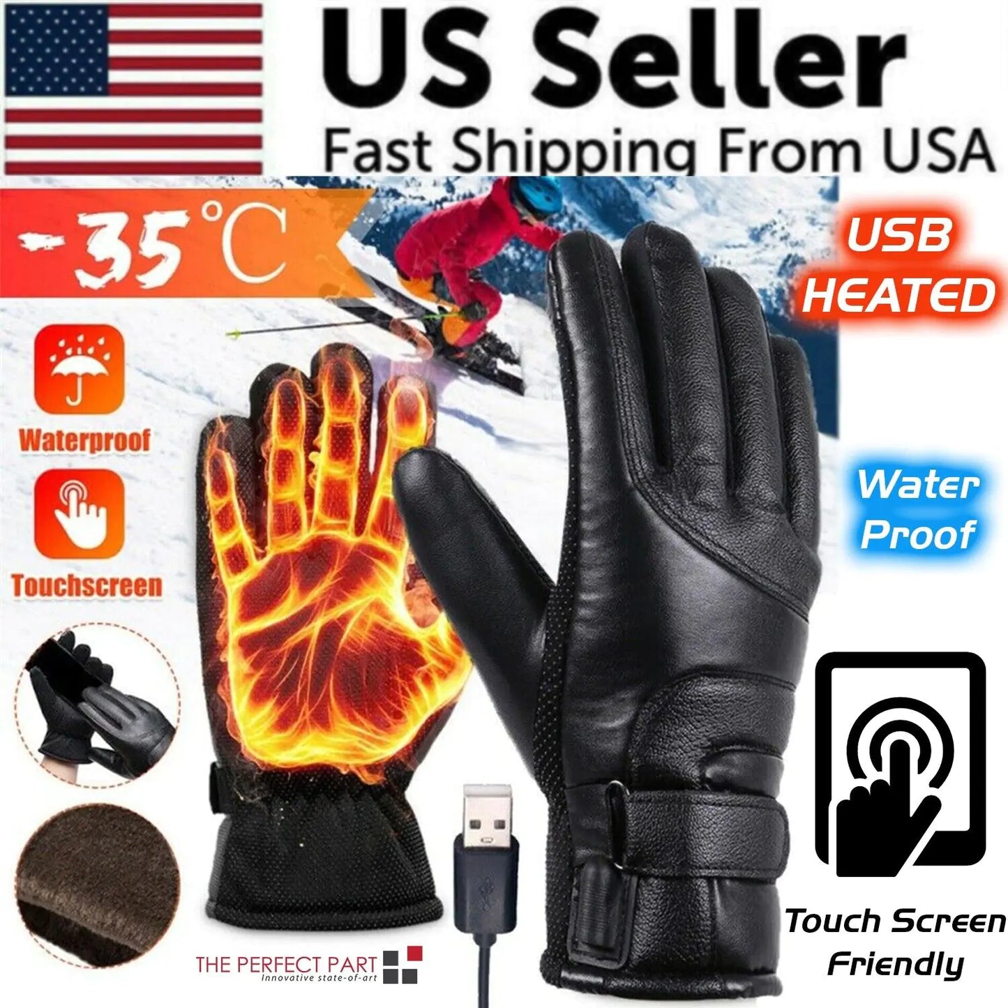 Electric USB Heated Gloves – Winter Warming Thermal Ski Snow Hand Warm Windproof