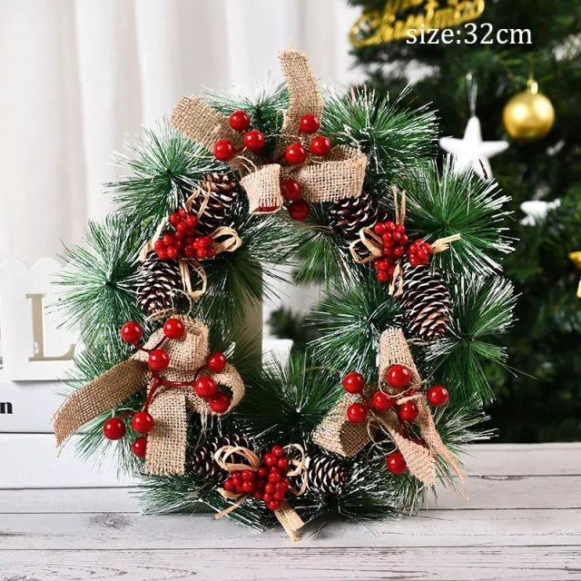 Festive Christmas Wreath Door Garlands with Glittering Ornaments and Pinecones