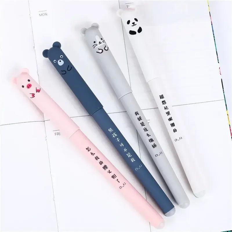 Kawaii Animal Erasable Gel Pen Set – Cute Office Stationery for Writing & Doodling