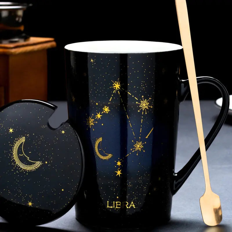 12 Constellations Ceramic Mug with Spoon – Zodiac-Inspired Cosmic Charm
