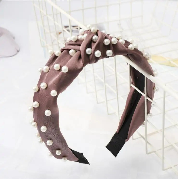 Elegant Pearl Headbands, brown