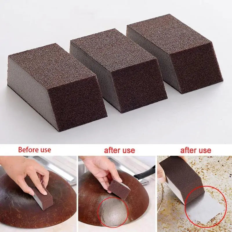 Magic Eraser Sponge, before and after removing rust off a pan