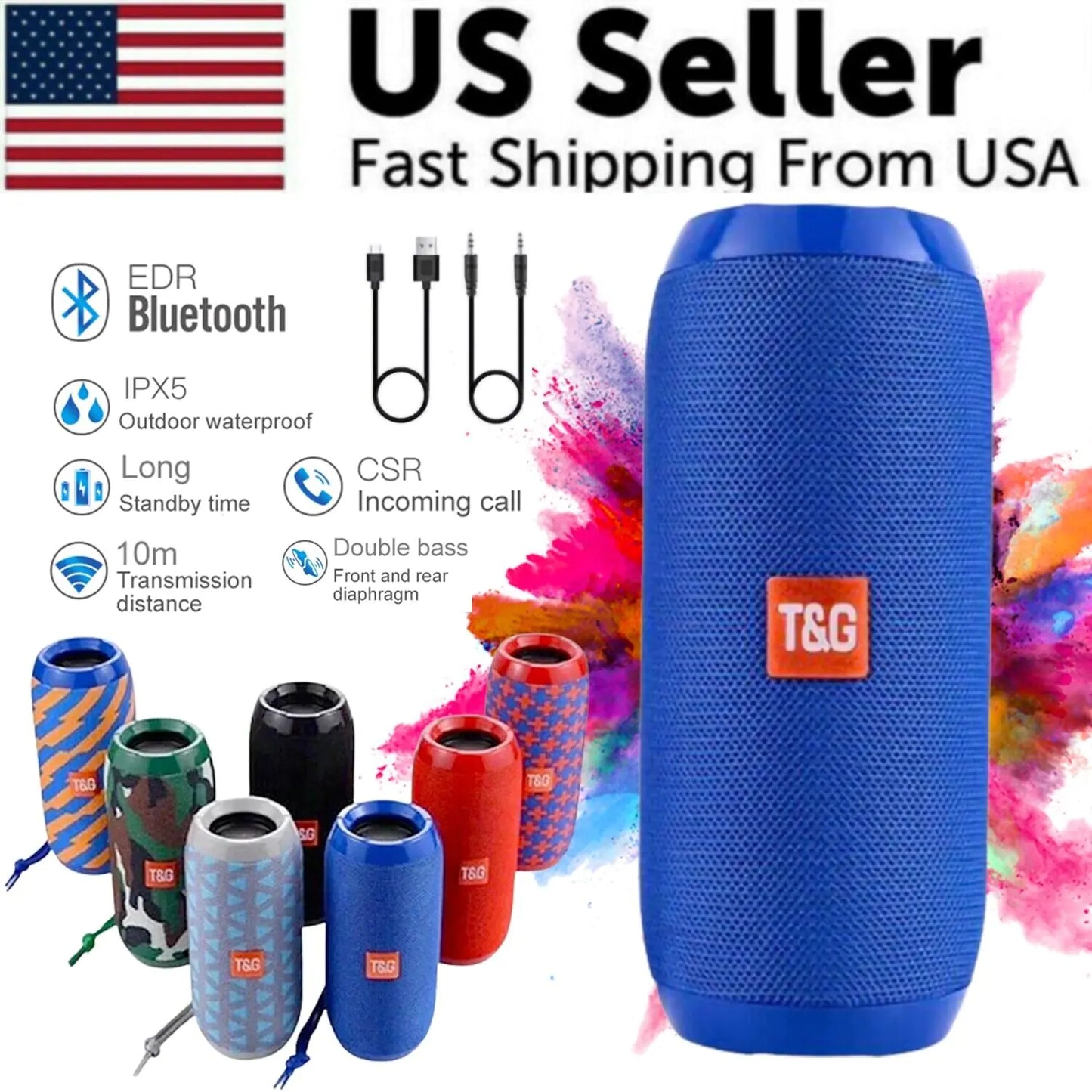 Bluetooth Speaker Wireless Waterproof Outdoor Stereo Bass USB/TF/FM Radio – Loud Sound & Durable