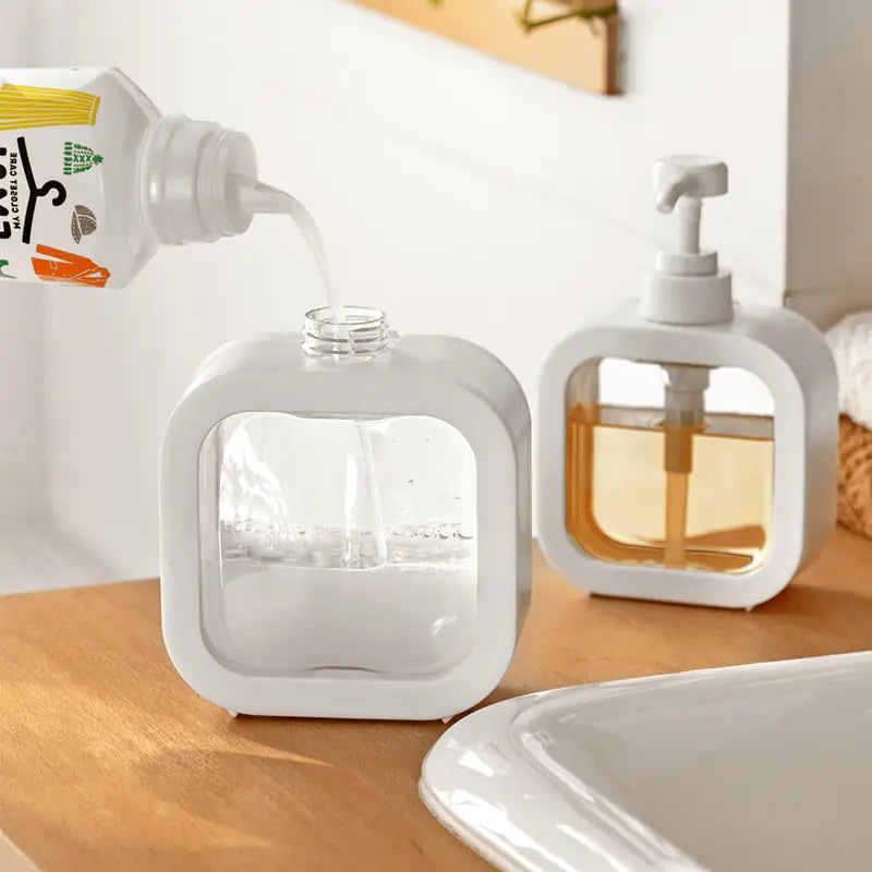 person pouring soap into Refillable Soap Dispenser Bottle