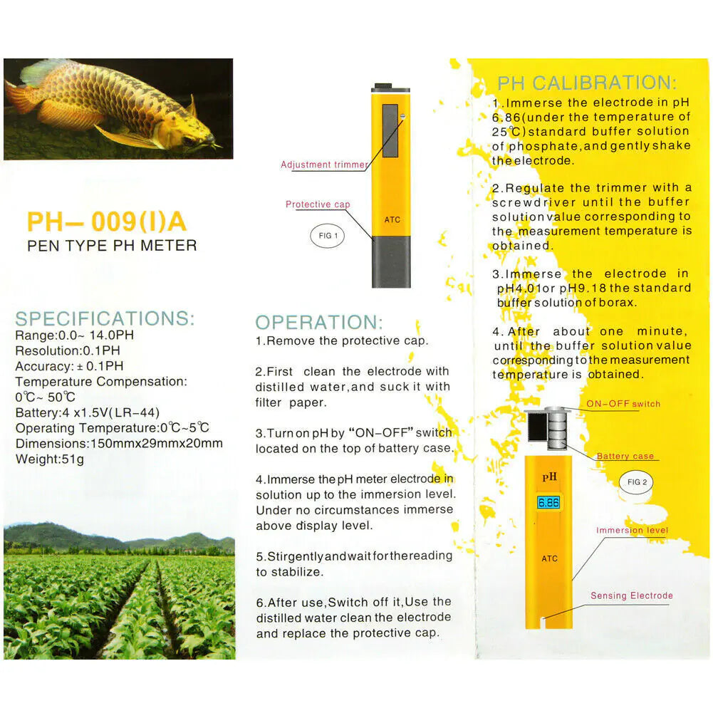 Medidor de pH eléctrico digital con pantalla LCD, comprobador de agua para acuario hidropónico de bolsillo