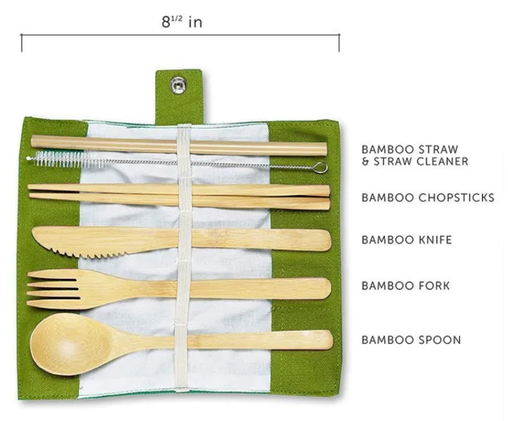 Reusable Bamboo Cutlery Set, size and set details