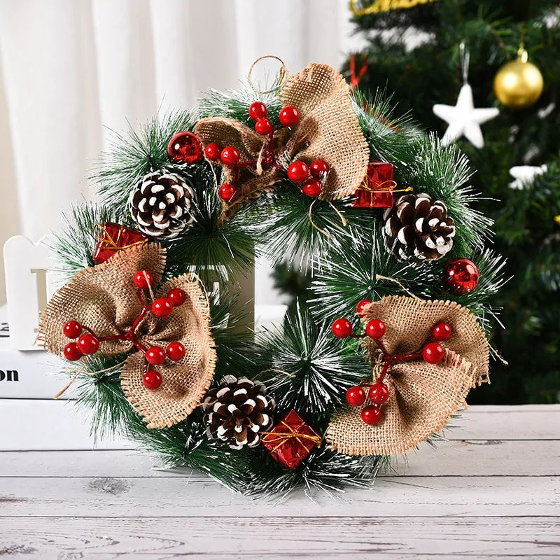 Festive Christmas Wreath Door Garlands with Glittering Ornaments and Pinecones
