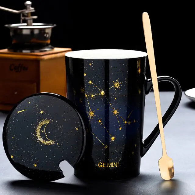 12 Constellations Ceramic Mug with Spoon – Zodiac-Inspired Cosmic Charm