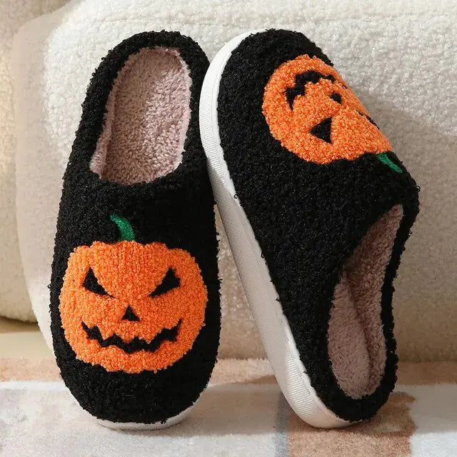 Jack O'Lantern Halloween Slippers - Spooky Festive Indoor Footwear