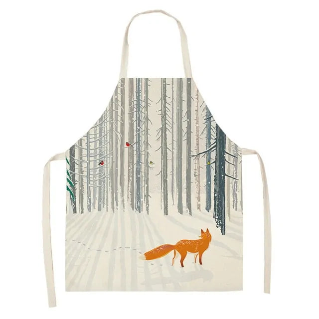 Leaves & Fox Pattern Cooking Apron - Stylish, Comfortable, and Practical