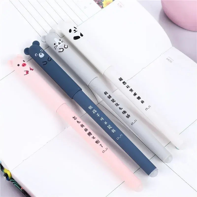 Kawaii Animal Erasable Gel Pen Set – Cute Office Stationery for Writing & Doodling
