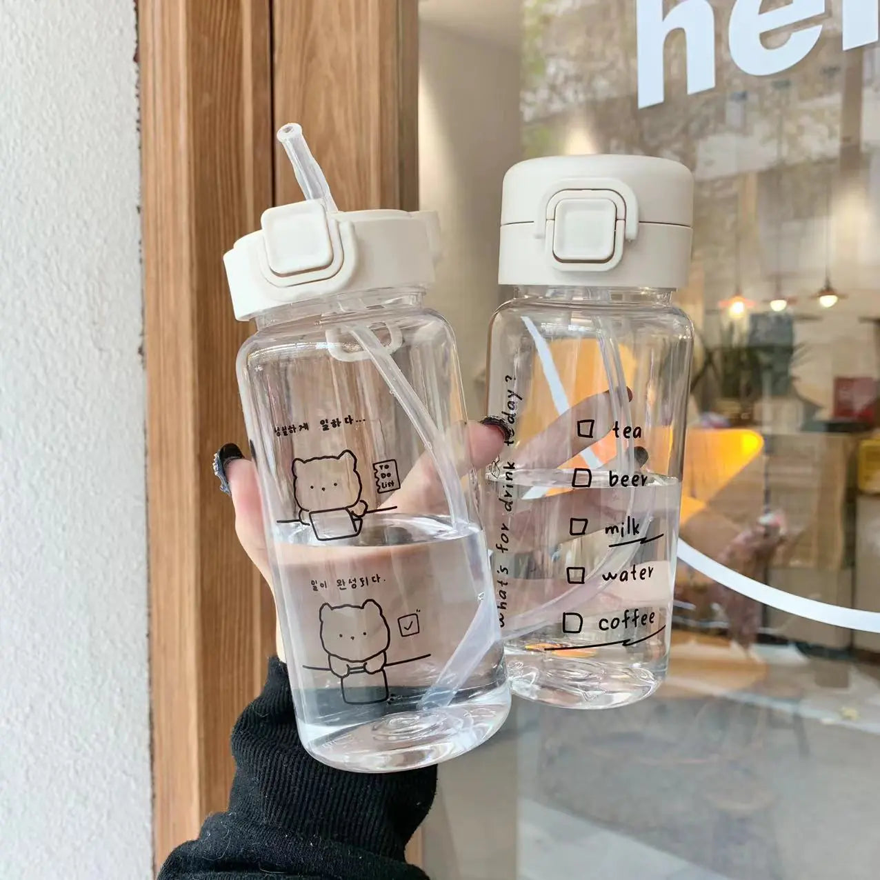 WhimsySip Cartoon Water Bottle with Straw – Cute Leak-proof Drinkware for Milk, Coffee, Tea