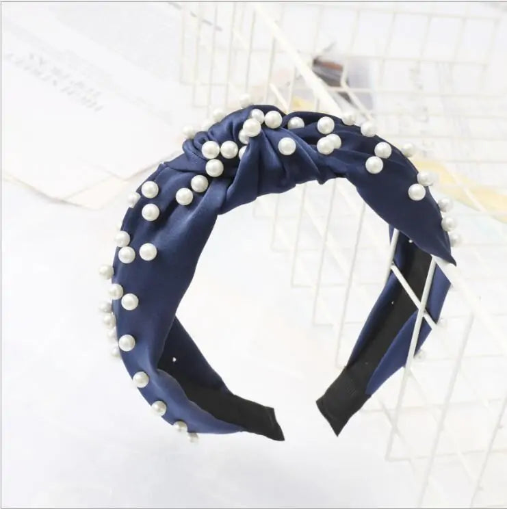 Elegant Pearl Headbands, navy blue