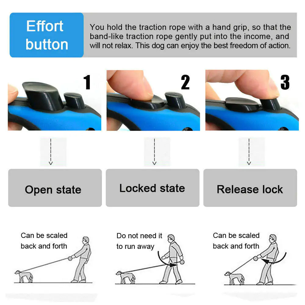 16FT Automatic Retractable Dog Leash – Durable, Tangle-Free, Color-Coded Design