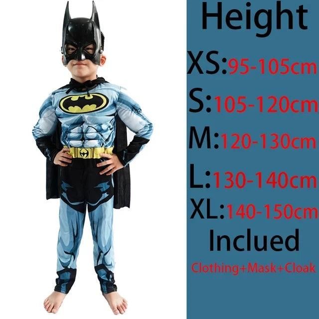 Kids Batman Costume, Blue Size Chart