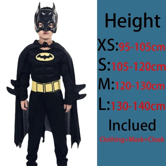Kids Batman Costume, Black Size Chart