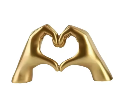 Modern Heart Hand Statue, Gold