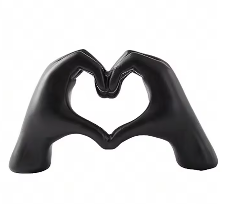 Modern Heart Hand Statue, Black