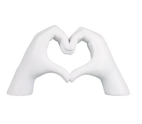 Modern Heart Hand Statue, White