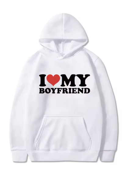 Couples Valentine's Day Hoodie, White Boyfriend Hoodie