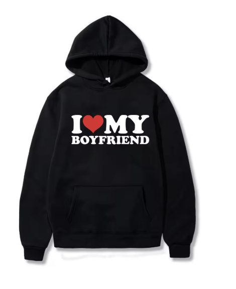 Couples Valentine's Day Hoodie, Black Boyfriend Hoodie