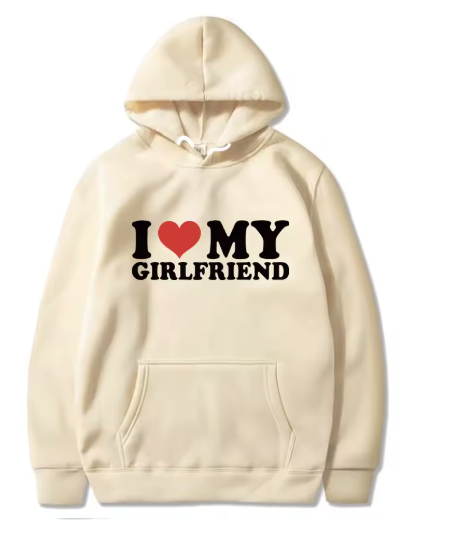 Couples Valentine's Day Hoodie, Beige Girlfriend Hoodie