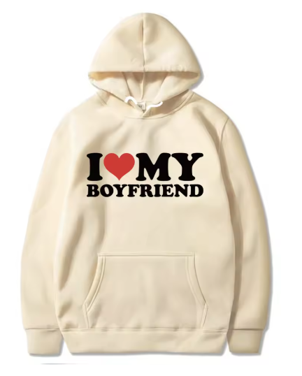 Couples Valentine's Day Hoodie, Beige Boyfriend Hoodie