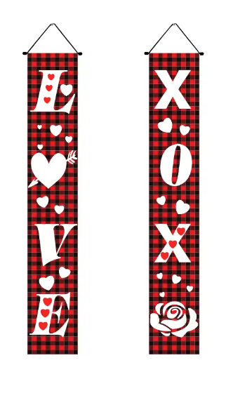 Valentine Love Banner, Red Plaid