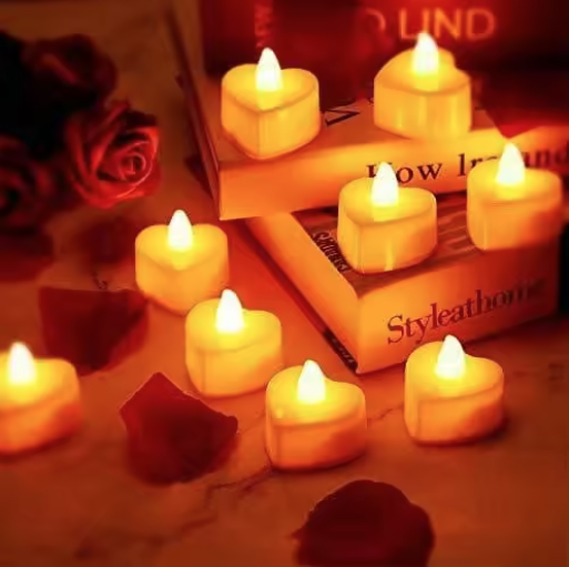 Heart LED Tealight Candles, Yellow
