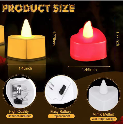 Heart LED Tealight Candles, Product Size