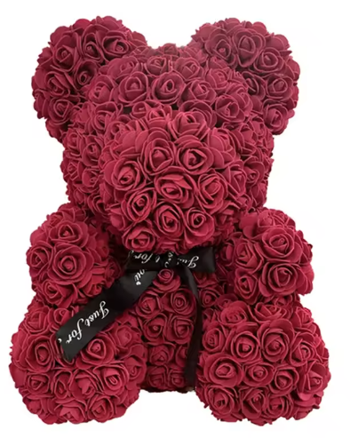 Rose Teddy Bear Gift, Deep Red