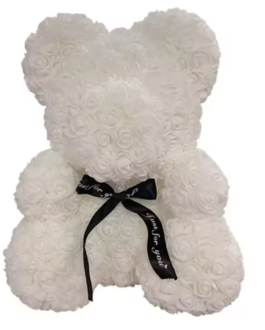 Rose Teddy Bear Gift, White