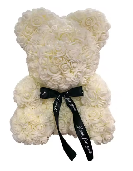 Rose Teddy Bear Gift, Cream
