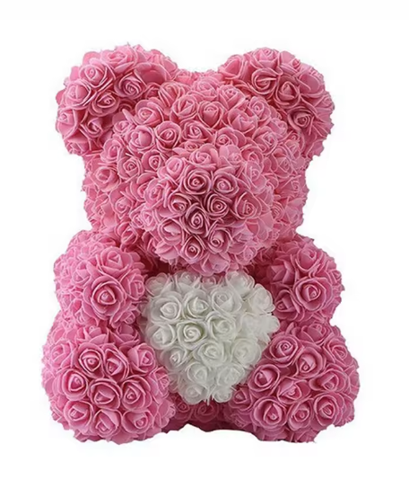 Rose Teddy Bear Gift, Pink-White