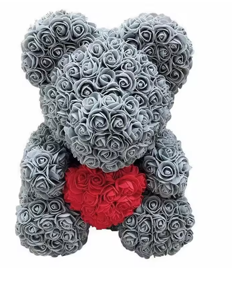 Rose Teddy Bear Gift, Gray-Red