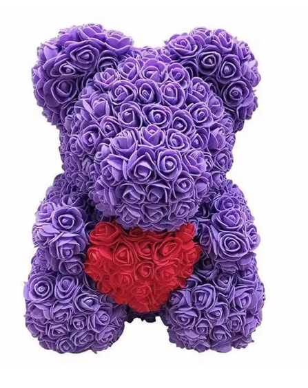 Rose Teddy Bear Gift, Purple-Red