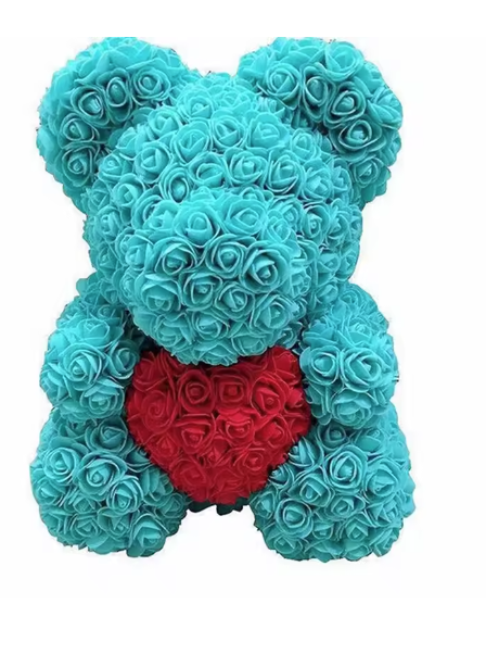 Rose Teddy Bear Gift, Light Blue-Red