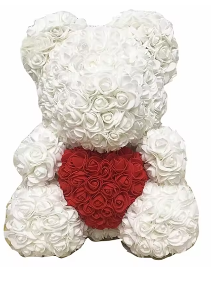Rose Teddy Bear Gift, White-Red