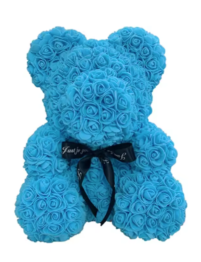 Rose Teddy Bear Gift, Blue