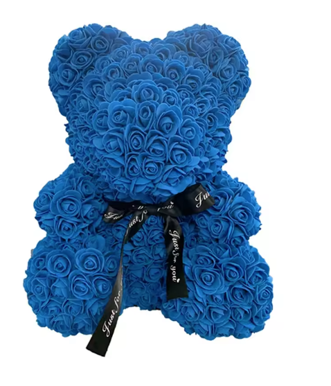 Rose Teddy Bear Gift, Deep Blue